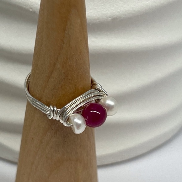 GENUINE Ruby & Freshwater Pearl Sterling Silver Ring - Picture 3 of 16